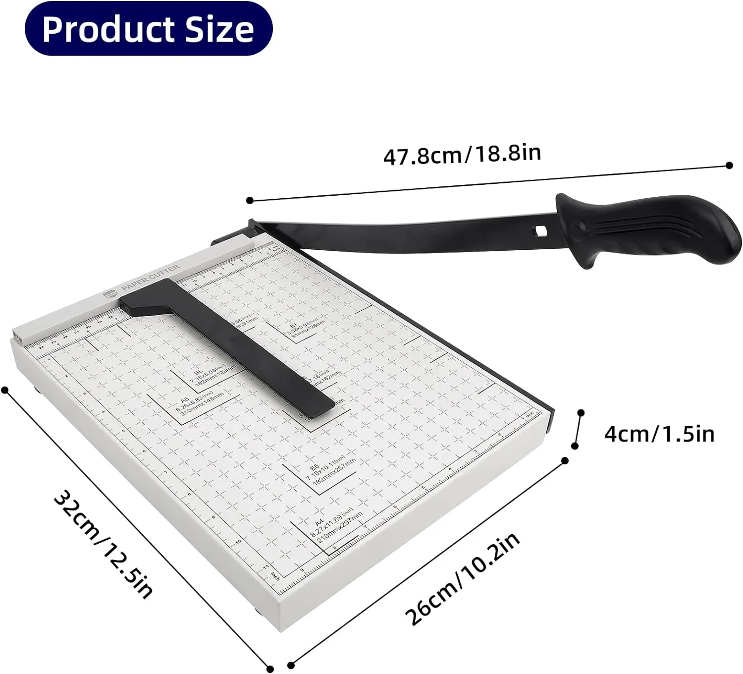 Guillotine Paper Cutter, 12 Inch Heavy Duty Guillotine, 12 Sheet Capacity Stack Paper Trimmer with Safety Blade Lock, 12" Cutting Length and Paper Cutter Slicer for Office Home School