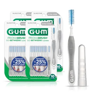 GUM Proxabrush Go-Betweens - Extra Wide - Interdental Brushes - Soft Bristled Dental Picks for Plaque Removal & Gum Health - Safe for Braces & Dental Devices, 10 Count (Pack of 4)