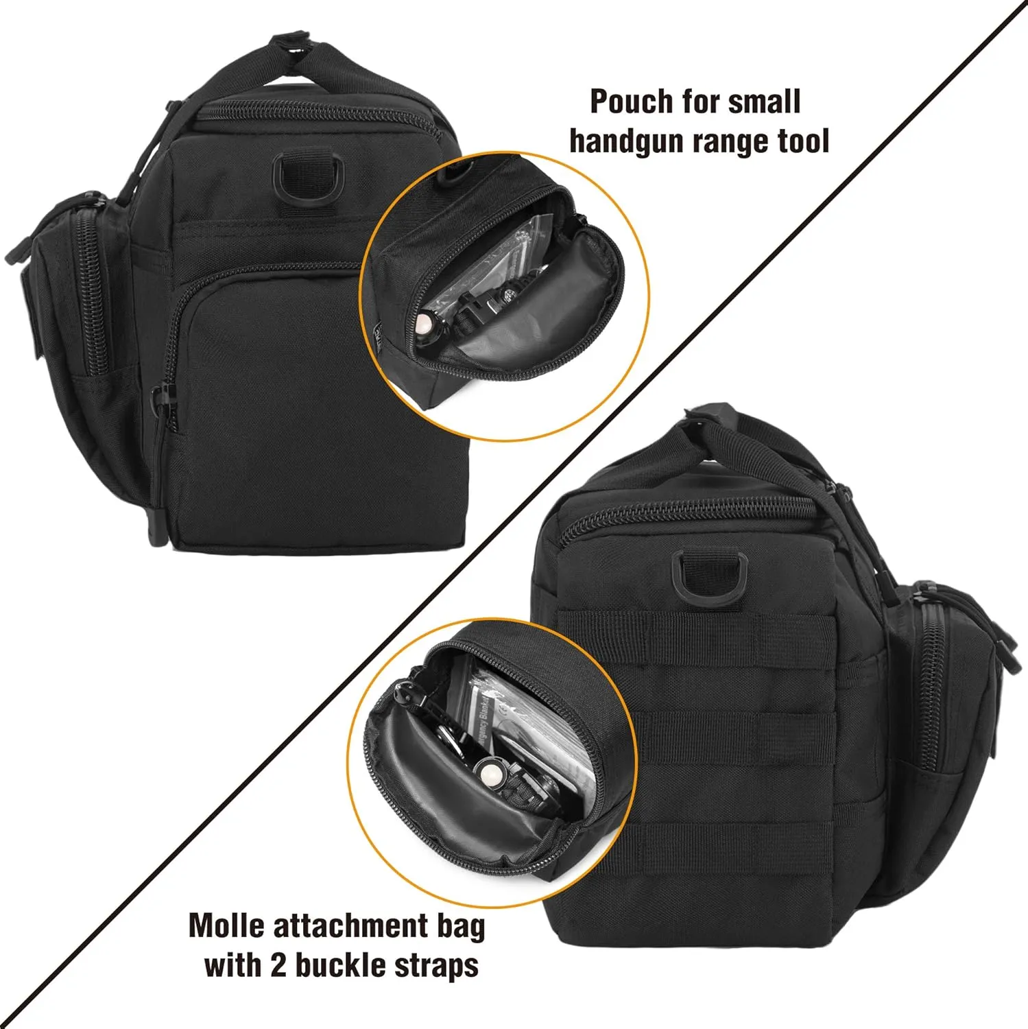 Gun Case Bag Small | Tactical 2-Pistol Bag Handgun Duffle Bag w/Lockable Zipper for Shooting Range Hunting Sports | US Flag Patch   MOLLE Pouch   Universal Holster Included