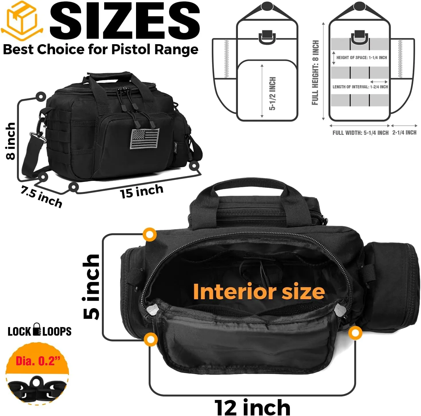 Gun Case Bag Small | Tactical 2-Pistol Bag Handgun Duffle Bag w/Lockable Zipper for Shooting Range Hunting Sports | US Flag Patch   MOLLE Pouch   Universal Holster Included