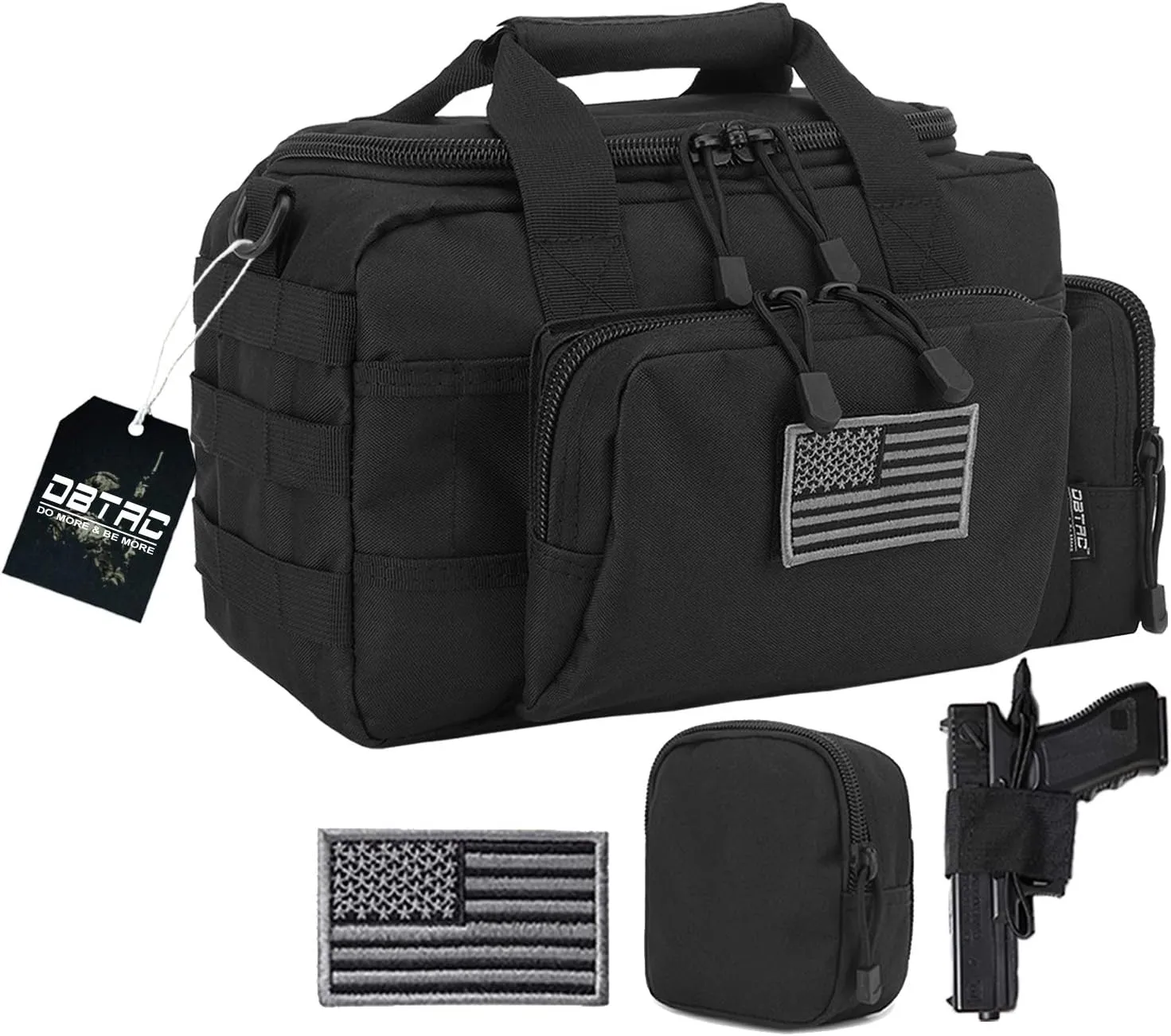 Gun Case Bag Small | Tactical 2-Pistol Bag Handgun Duffle Bag w/Lockable Zipper for Shooting Range Hunting Sports | US Flag Patch   MOLLE Pouch   Universal Holster Included