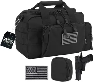Gun Case Bag Small | Tactical 2-Pistol Bag Handgun Duffle Bag w/Lockable Zipper for Shooting Range Hunting Sports | US Flag Patch   MOLLE Pouch   Universal Holster Included