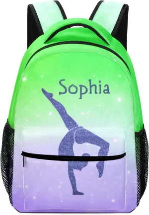 Gymnastics Leap Pastel Green Personalized Backpack Waterproof Shoulder Bag Casual Travel Daypack with Name