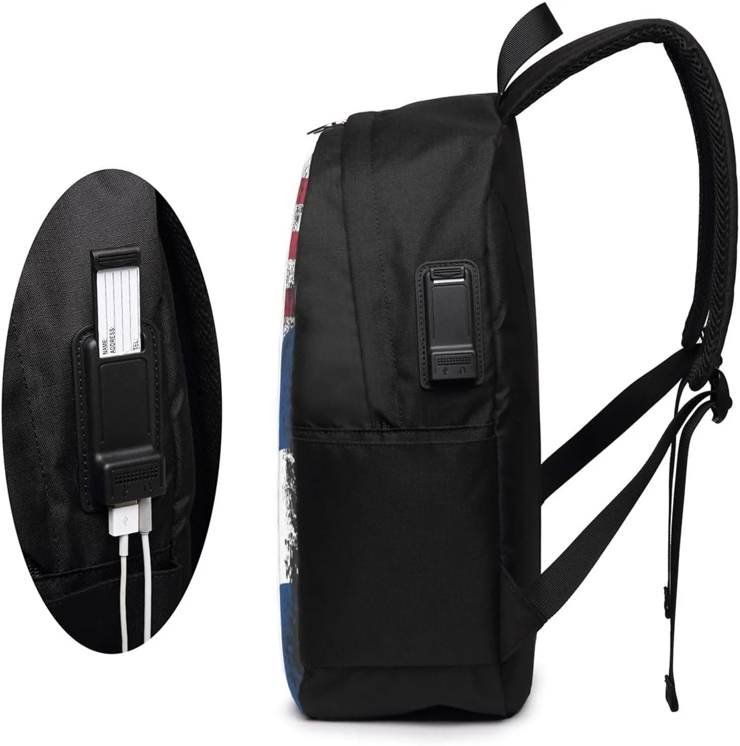 Half Nicaraguan Flag Design Vintage Nicaragua USA Laptop Backpacks Travel Backpack Casual Business Daypack Sport Rucksack Computer Bag Fits up to 17 Inch Notebook with USB Port