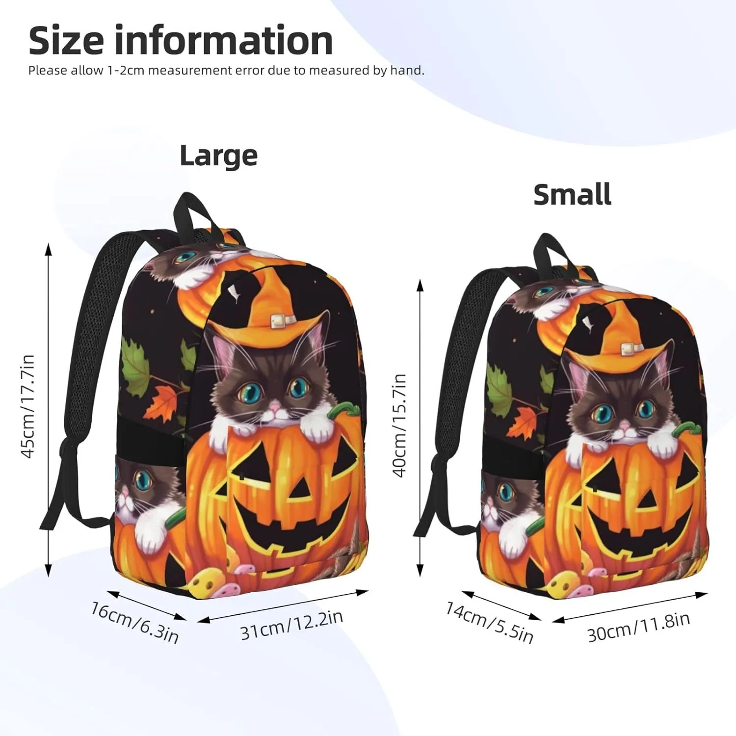 Halloween and cute cat Backpack with Adjustable Straps, Suitable for Travel Picnics Activities