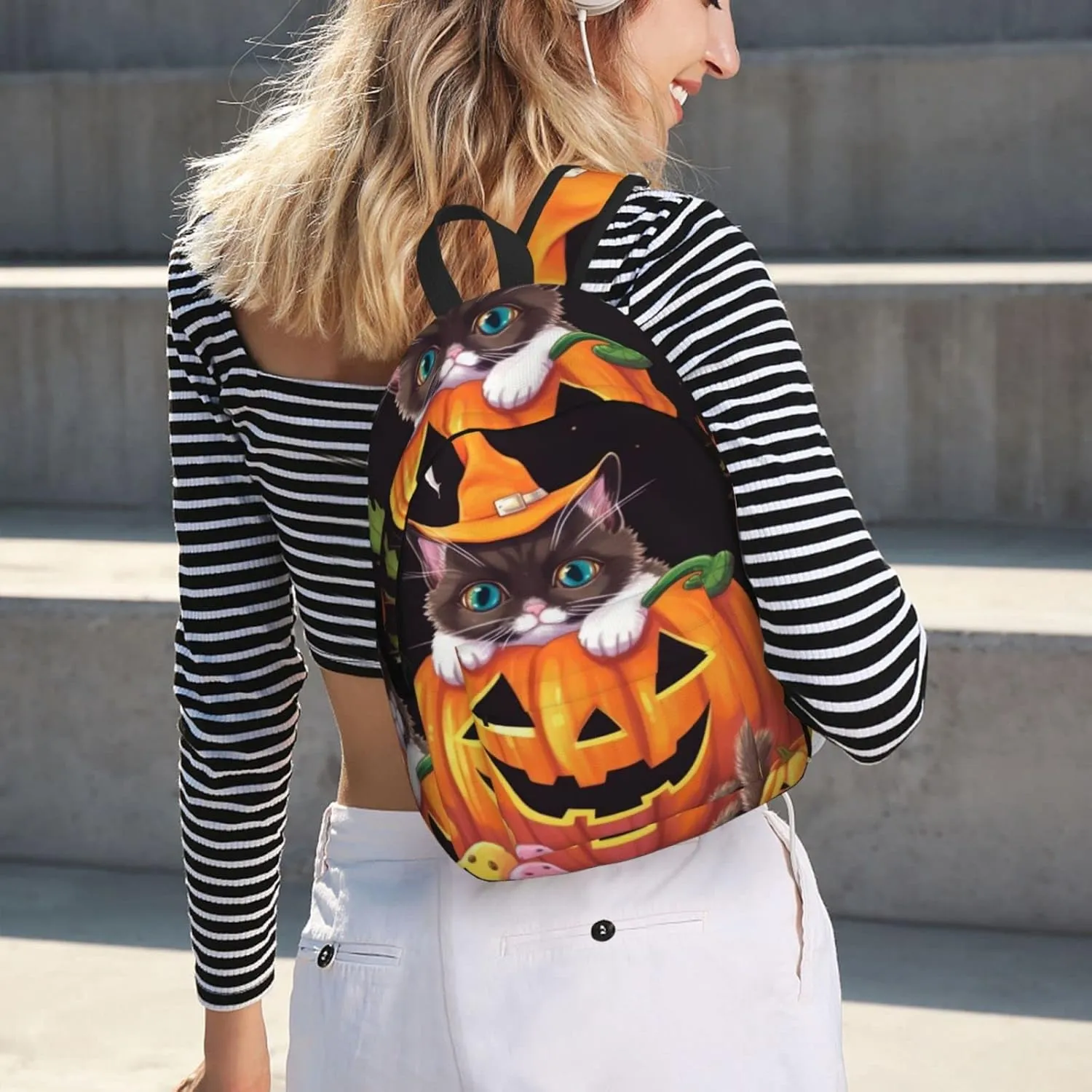 Halloween and cute cat Backpack with Adjustable Straps, Suitable for Travel Picnics Activities