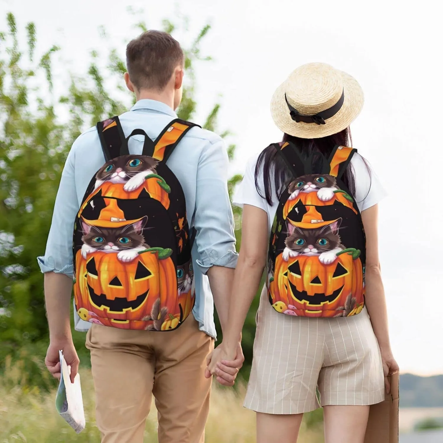 Halloween and cute cat Backpack with Adjustable Straps, Suitable for Travel Picnics Activities
