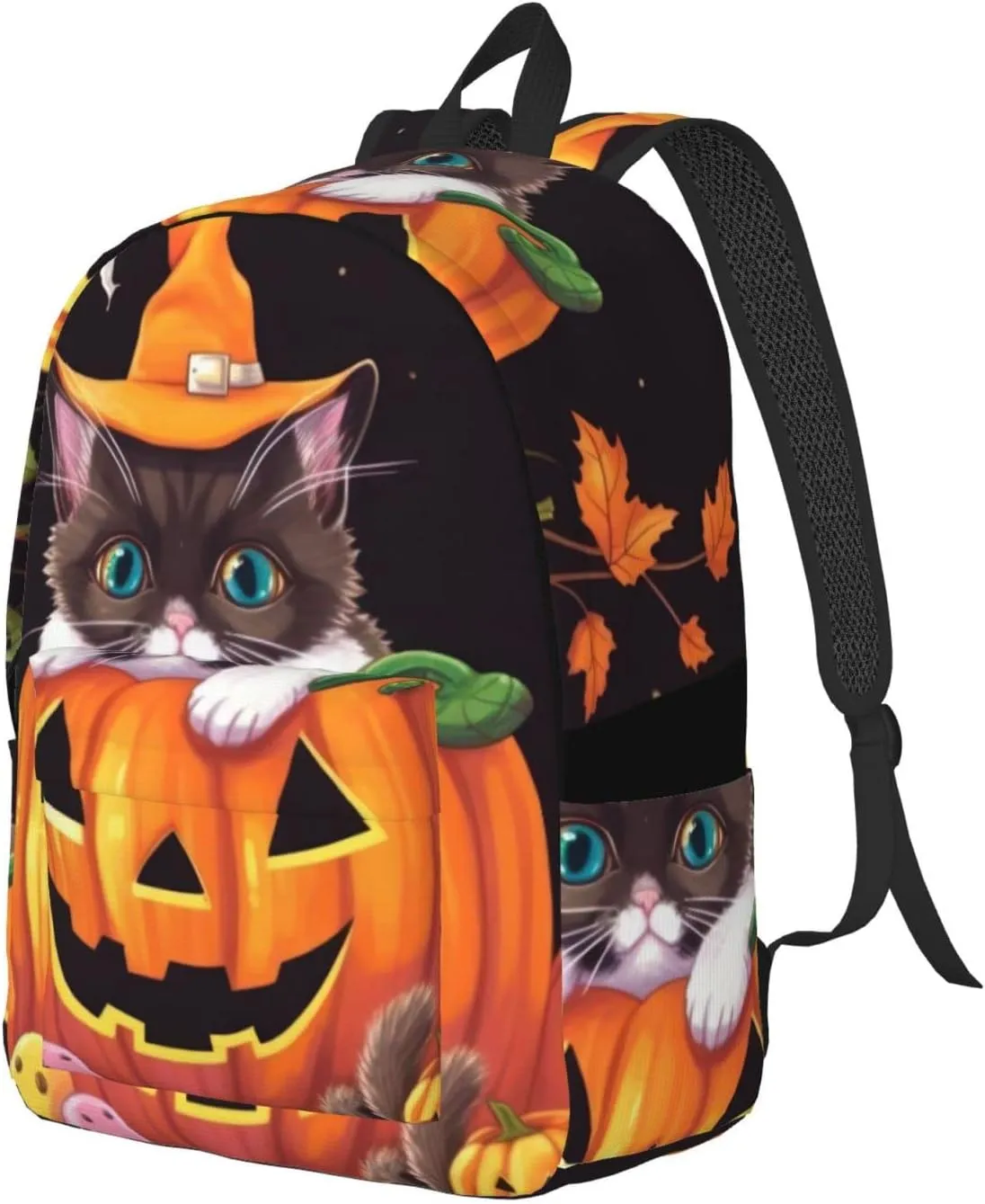 Halloween and cute cat Backpack with Adjustable Straps, Suitable for Travel Picnics Activities