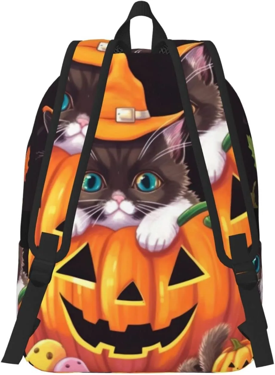 Halloween and cute cat Backpack with Adjustable Straps, Suitable for Travel Picnics Activities