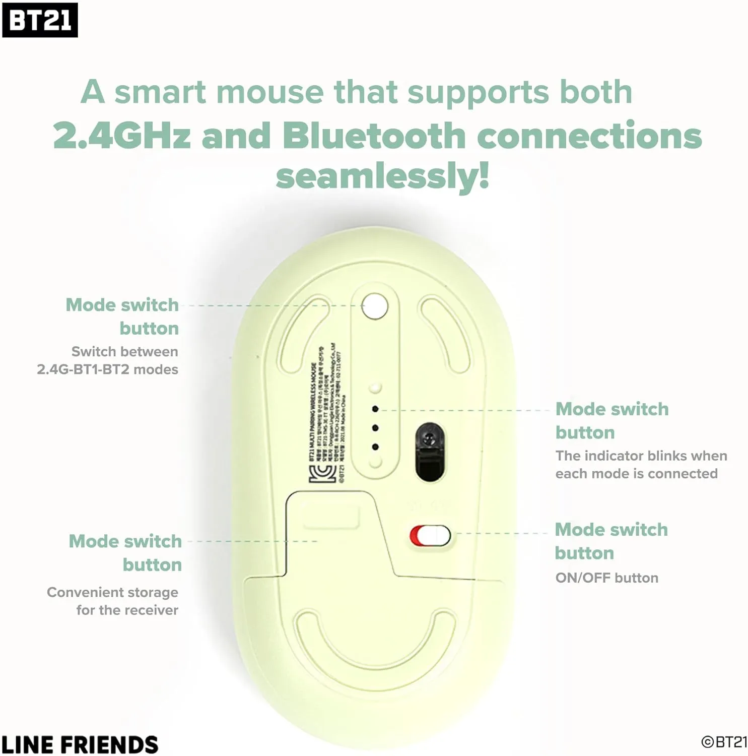 Hamee BT21 My Little Buddy Series Mouse [Computer Mouse Wireless Cute] [Silent Nano Receiver Mouse Office Birthday] [BT21 Mouse] for Laptop, iPad, MacOS, PC, Windows, Android - KOYA