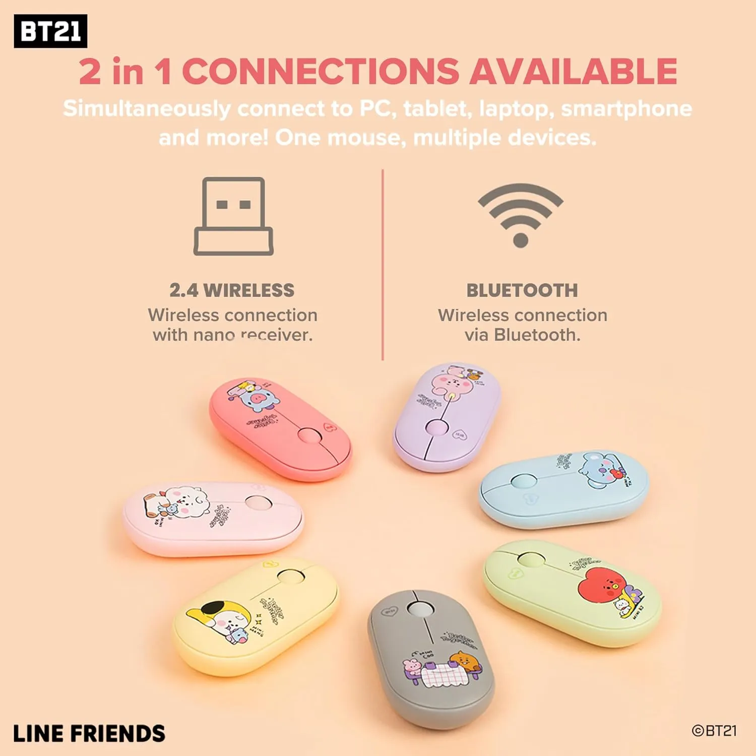 Hamee BT21 My Little Buddy Series Mouse [Computer Mouse Wireless Cute] [Silent Nano Receiver Mouse Office Birthday] [BT21 Mouse] for Laptop, iPad, MacOS, PC, Windows, Android - KOYA