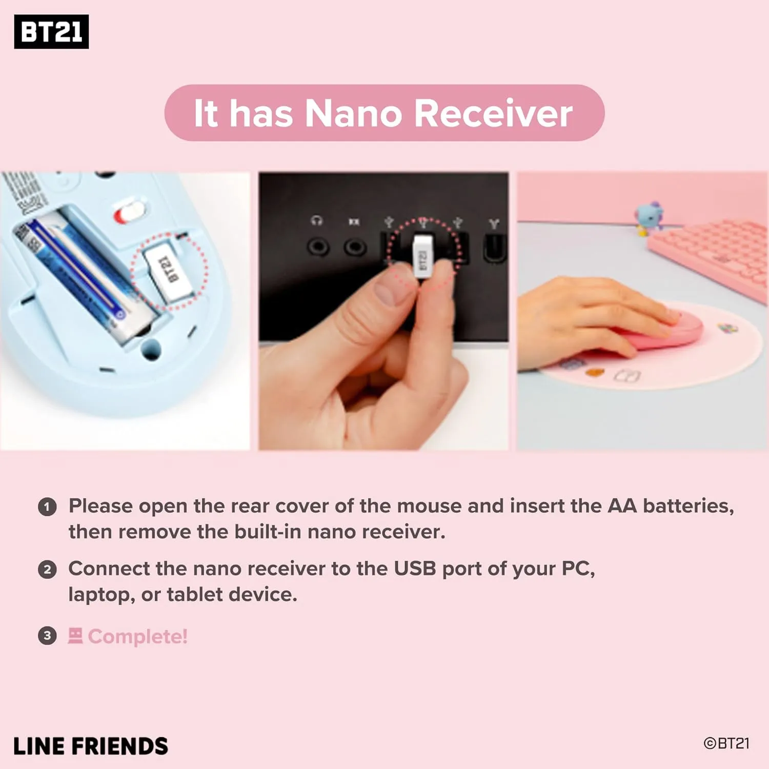 Hamee BT21 My Little Buddy Series Mouse [Computer Mouse Wireless Cute] [Silent Nano Receiver Mouse Office Birthday] [BT21 Mouse] for Laptop, iPad, MacOS, PC, Windows, Android - KOYA