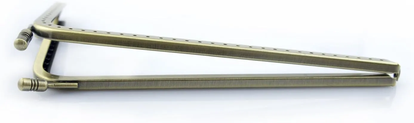 HAND® Large 175 x 105 mm Brass Tone L-Shaped Purse Frame with Decorative Clasp and Perforations