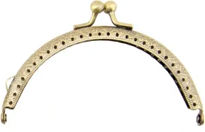 HAND PF12 Antique Bronze Tone Round Purse Frame - 105 x 55 mm - with Decorative Flower Engravings and Perforations, and Kiss Clasp Lock Handle