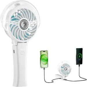 HandFan 4000mAh Portable Misting Fan, 50ml Water Tank, Rechargeable Handheld Personal Mister Fan, Spray Water Mist, Foldable Electric Hand Fans for Beach, Travel, Outdoors(White)
