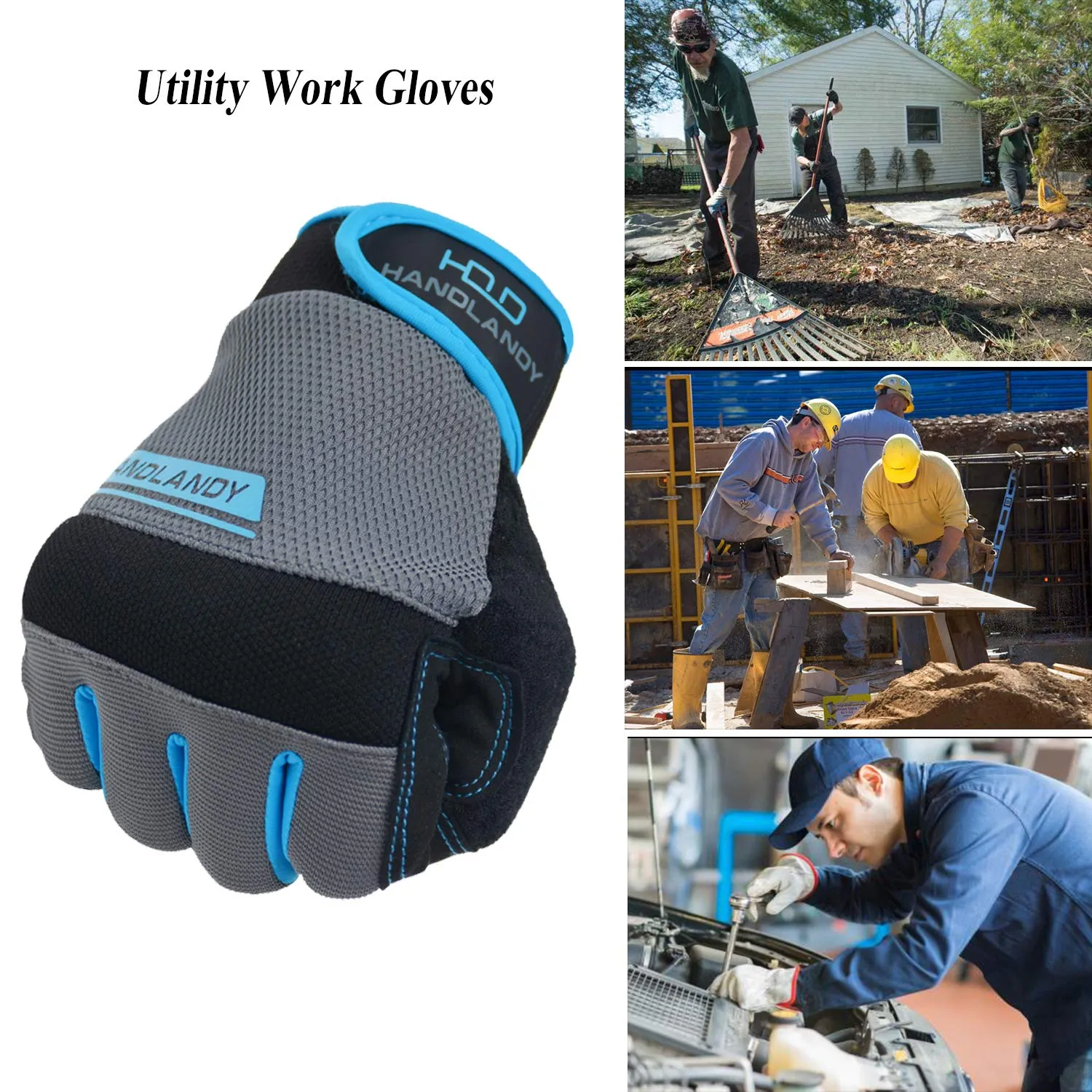 HANDLANDY Work Gloves Mens & Women, Utility Safety Mechanic Working Gloves Touch Screen, Flexible Breathable Yard Work Gloves (Small, Grey)
