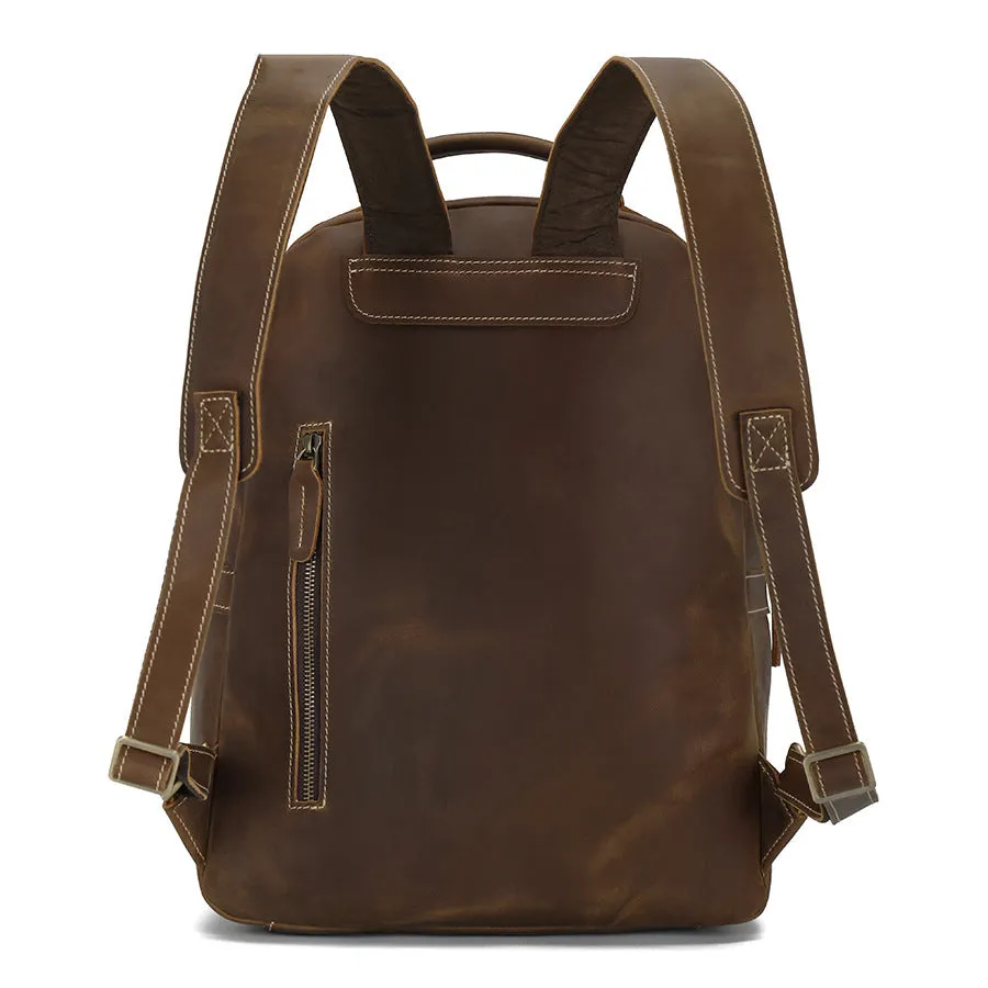 Handmade Vintage Retro Zipper Full-Grain Leather Men's Laptop Backpack