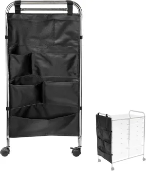 Hanging Storage Pocket,Heavy Duty Hanging Rolling Cart Side Bag,Multipurpose Rolling Cart Side Pocket Organizer for Rolling Storage Car,Can Store Various Items,Black,Side Pocket Bag Only