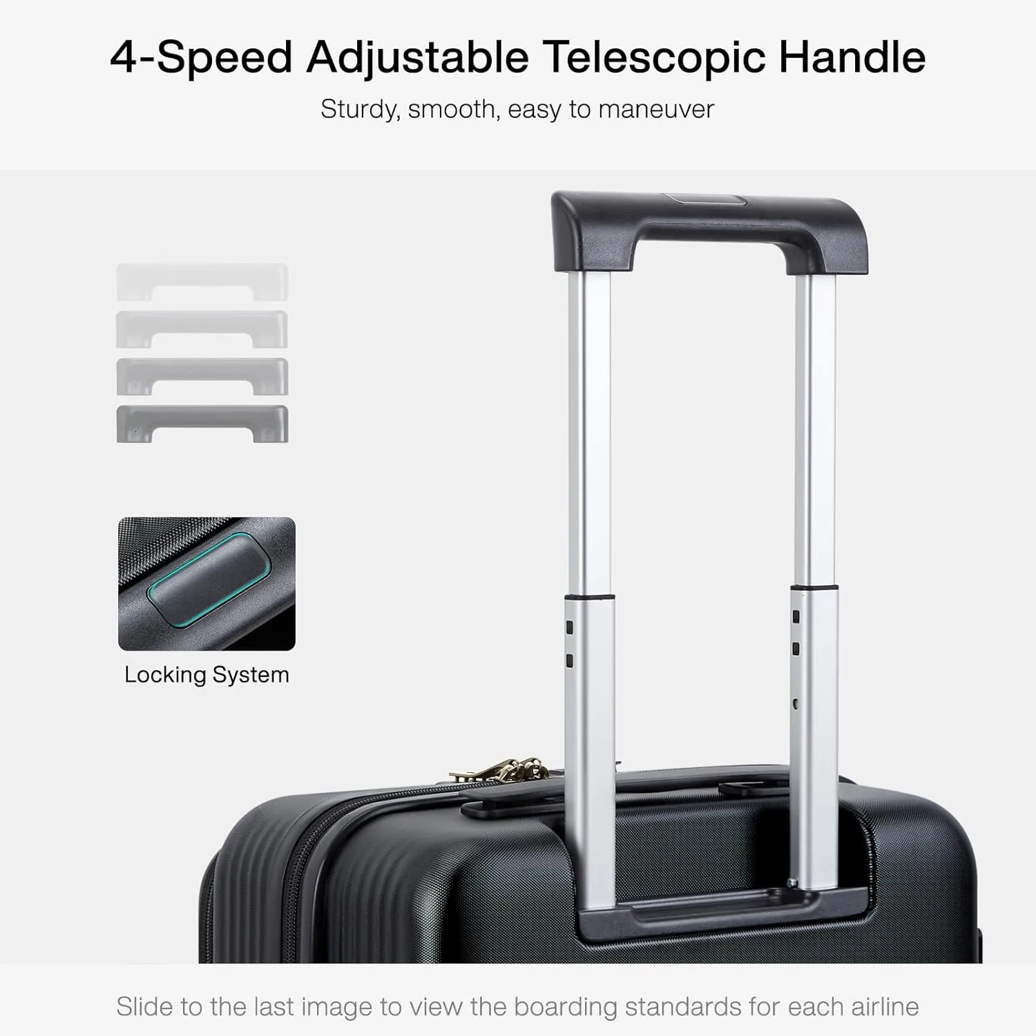 Hanke Grace Carry On Luggage with Wheels Airline Approved Hard Shell Suitcases with Front Pocket，Top Opening Luggage with TSA Lock for Short Business Travel， Jet Black.