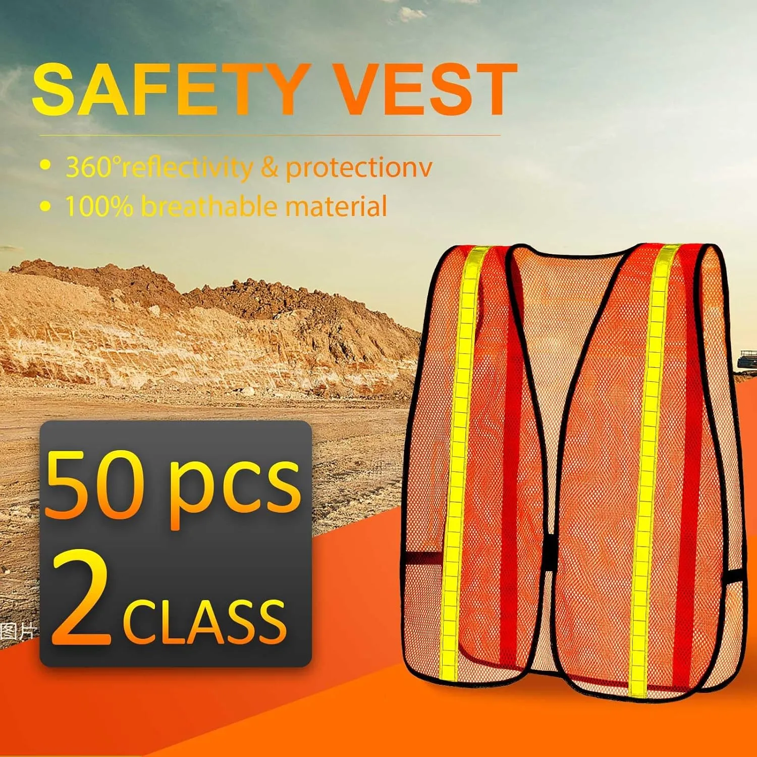 Haysandy 20 Pcs High Visibility Reflective Safety Vest Construction Vest Strips Neon Mesh Universal Size for Men Outdoor(Neon Orange,20 Pcs)