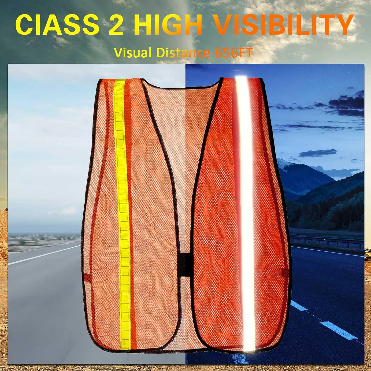 Haysandy 20 Pcs High Visibility Reflective Safety Vest Construction Vest Strips Neon Mesh Universal Size for Men Outdoor(Neon Orange,20 Pcs)