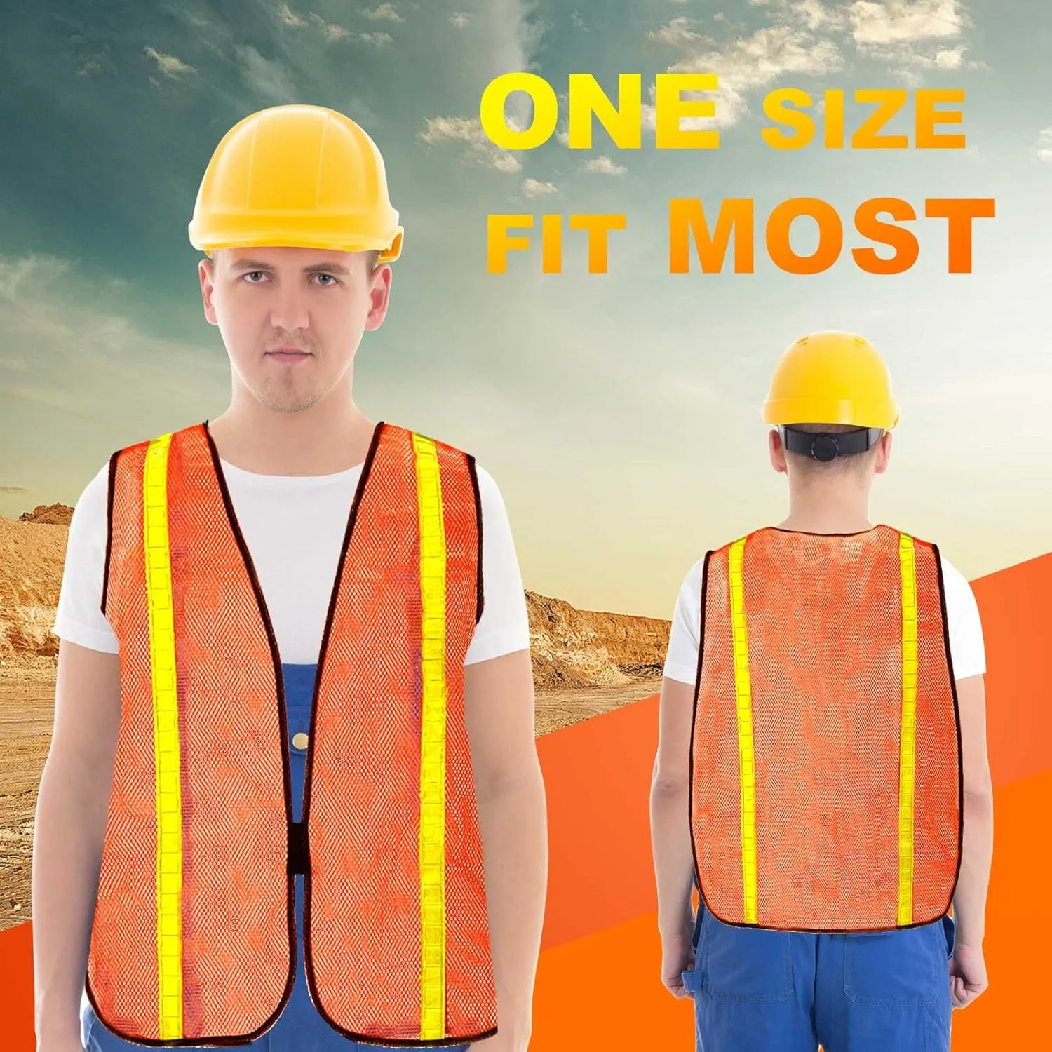 Haysandy 20 Pcs High Visibility Reflective Safety Vest Construction Vest Strips Neon Mesh Universal Size for Men Outdoor(Neon Orange,20 Pcs)