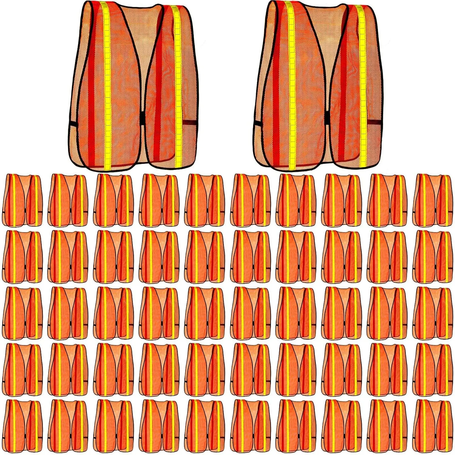 Haysandy 20 Pcs High Visibility Reflective Safety Vest Construction Vest Strips Neon Mesh Universal Size for Men Outdoor(Neon Orange,20 Pcs)