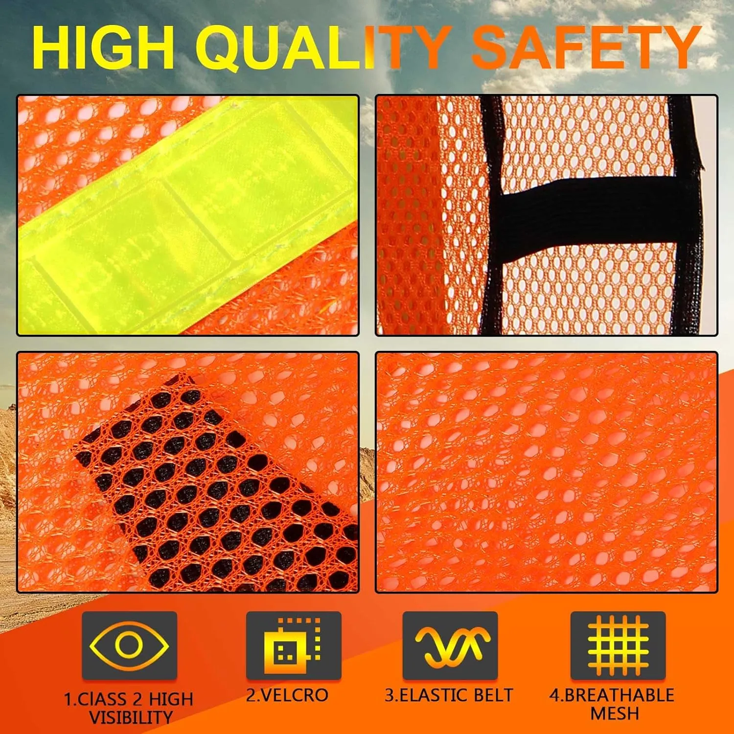 Haysandy 20 Pcs High Visibility Reflective Safety Vest Construction Vest Strips Neon Mesh Universal Size for Men Outdoor(Neon Orange,20 Pcs)