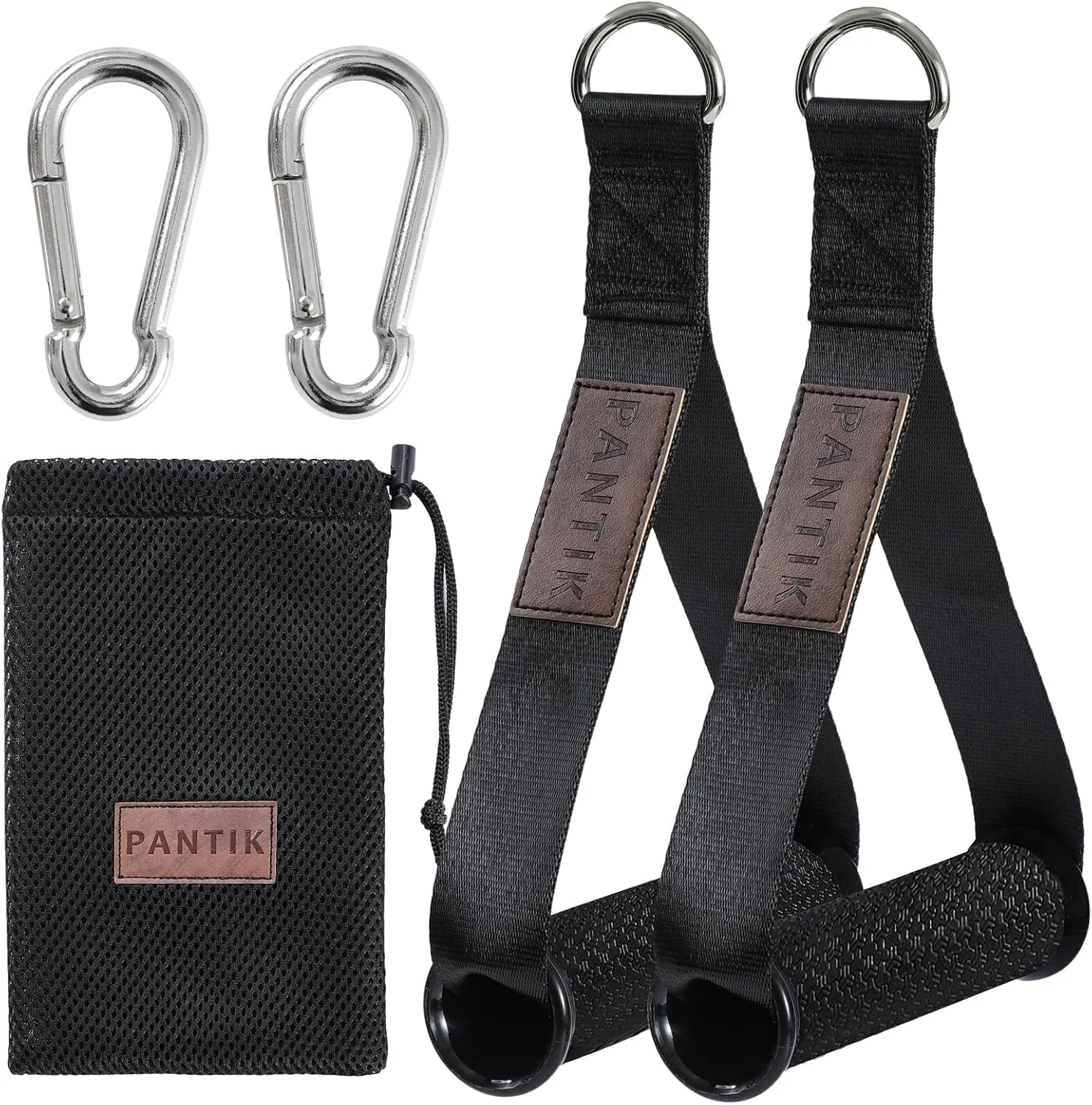 Heavy Duty Exercise Handles Gym Cable Machine Attachments Durable D Rings Handles Resistance Bands Handles Stirrup Handle Fitness Grip Nylon Strap Solid ABS Cores with Carabiners Set of 2
