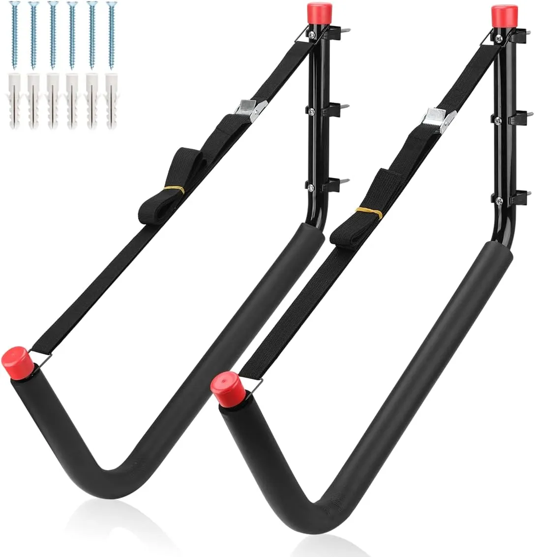 Heavy Duty Kayak Storage Hanger, 20.5Inch Wall Mount Canoe Rack, 2 Pack Heavy Duty Stand-Up Paddle Board Holde, Black   Red