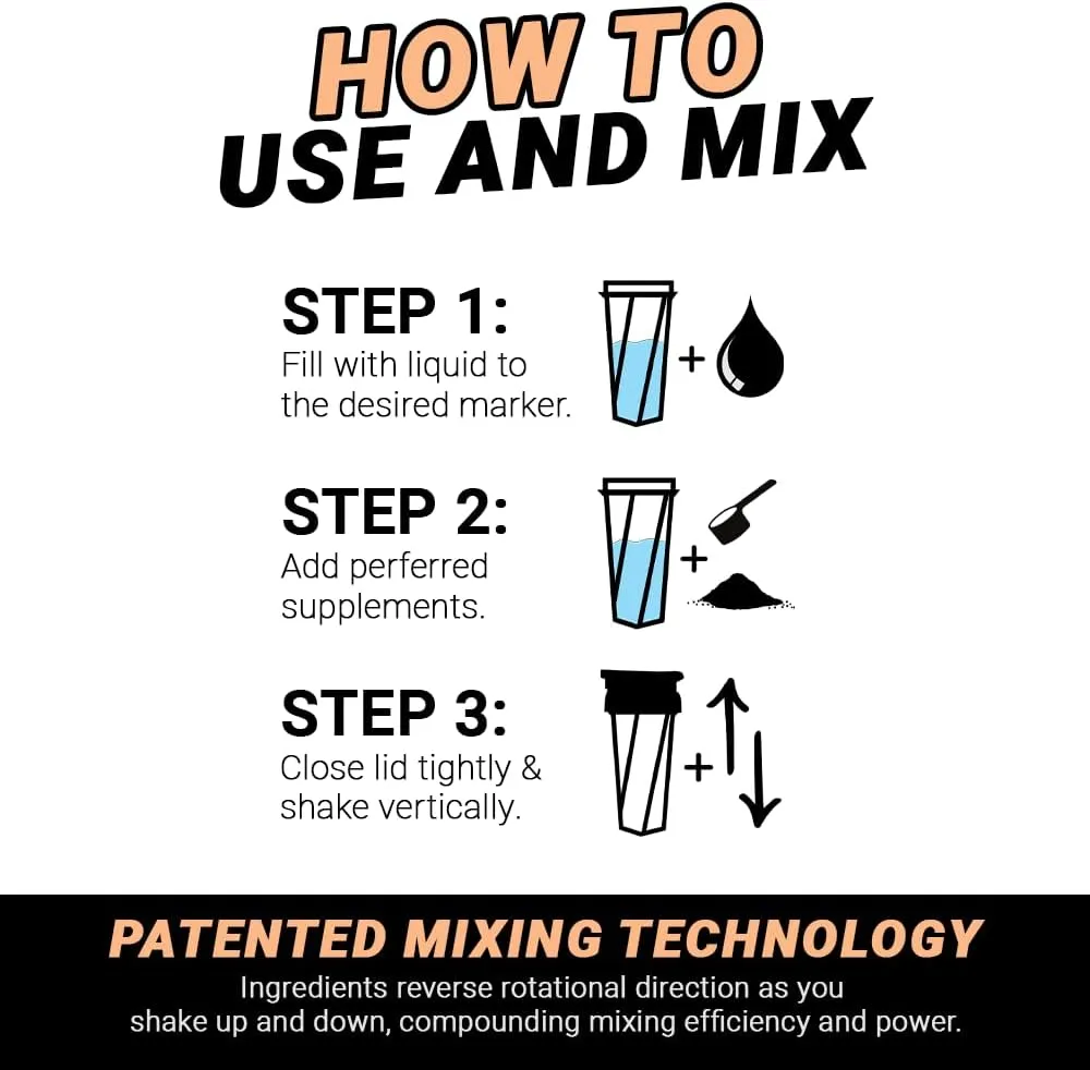 HELIMIX 2.0 Vortex Blender Shaker Bottle Holds upto 28oz | No Blending Ball or Whisk | USA Made | Portable Pre Workout Whey Protein Drink Shaker Cup | Mixes Cocktails Smoothies Shakes | Top Rack Safe