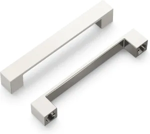 Hickory Hardware Heritage 10 Pack Square Cabinet Pulls, Low Profile Handles for Kitchen Cabinet Doors, Dresser Drawers & Bathroom Vanity, 5-1/16 Inch (128mm) Center to Center, Satin Nickel, 10 Pack