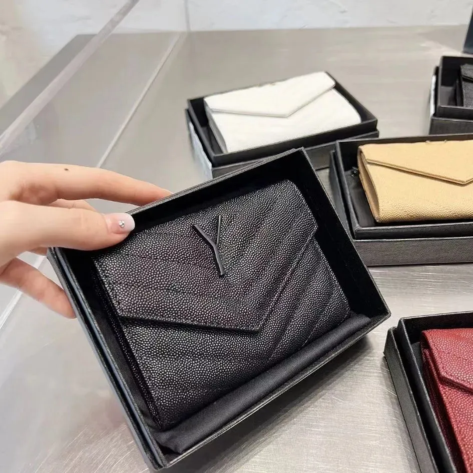 High Quality Women men wallet Fashion Thread Flap wallet cowhide Genuine leather purses Credit Card Holder 6 card slots 1 open compartment