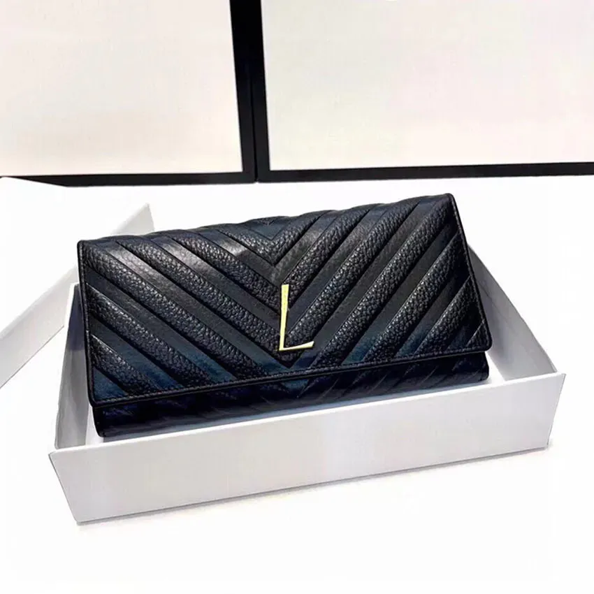 High Quality Women men wallet Fashion Thread Flap wallet cowhide Genuine leather purses Credit Card Holder 6 card slots 1 open compartment