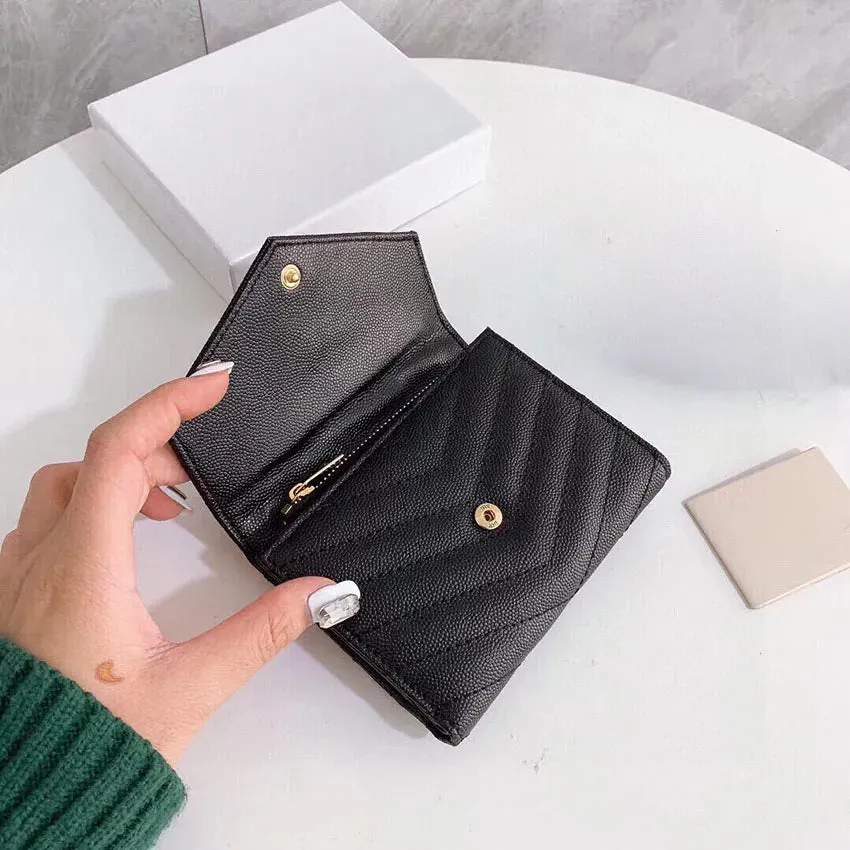 High Quality Women men wallet Fashion Thread Flap wallet cowhide Genuine leather purses Credit Card Holder 6 card slots 1 open compartment