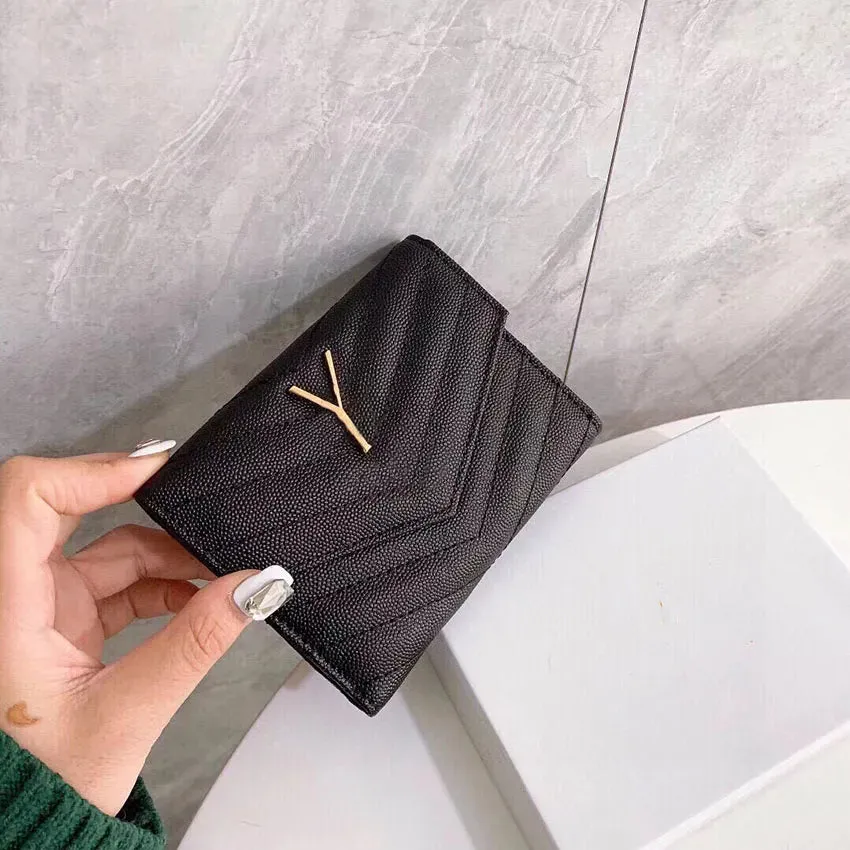 High Quality Women men wallet Fashion Thread Flap wallet cowhide Genuine leather purses Credit Card Holder 6 card slots 1 open compartment