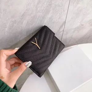 High Quality Women men wallet Fashion Thread Flap wallet cowhide Genuine leather purses Credit Card Holder 6 card slots 1 open compartment
