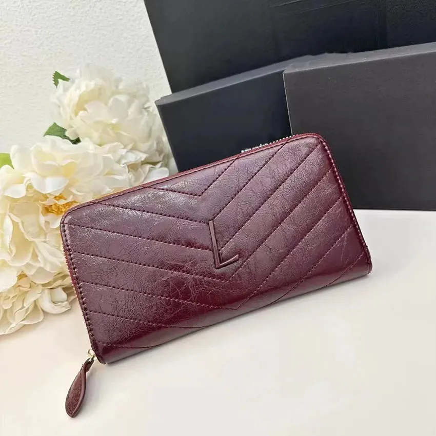 High Quality Women men wallet Fashion Thread Flap wallet cowhide Genuine leather purses Credit Card Holder 6 card slots 1 open compartment