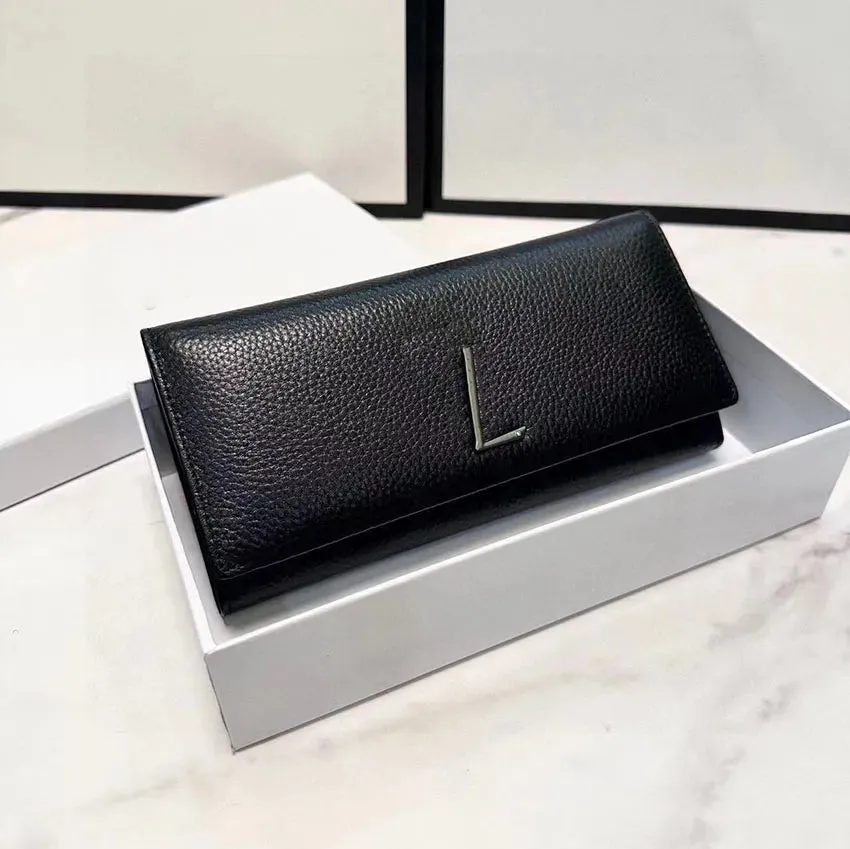 High Quality Women men wallet Fashion Thread Flap wallet cowhide Genuine leather purses Credit Card Holder 6 card slots 1 open compartment