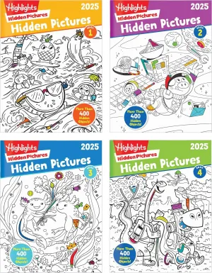 Highlights Hidden Pictures 2025 Activity Books for Kids Ages 6 and Up, 4-Book Set of Travel-Friendly Screen Free Seek and Find Fun, Books Double as Coloring Books