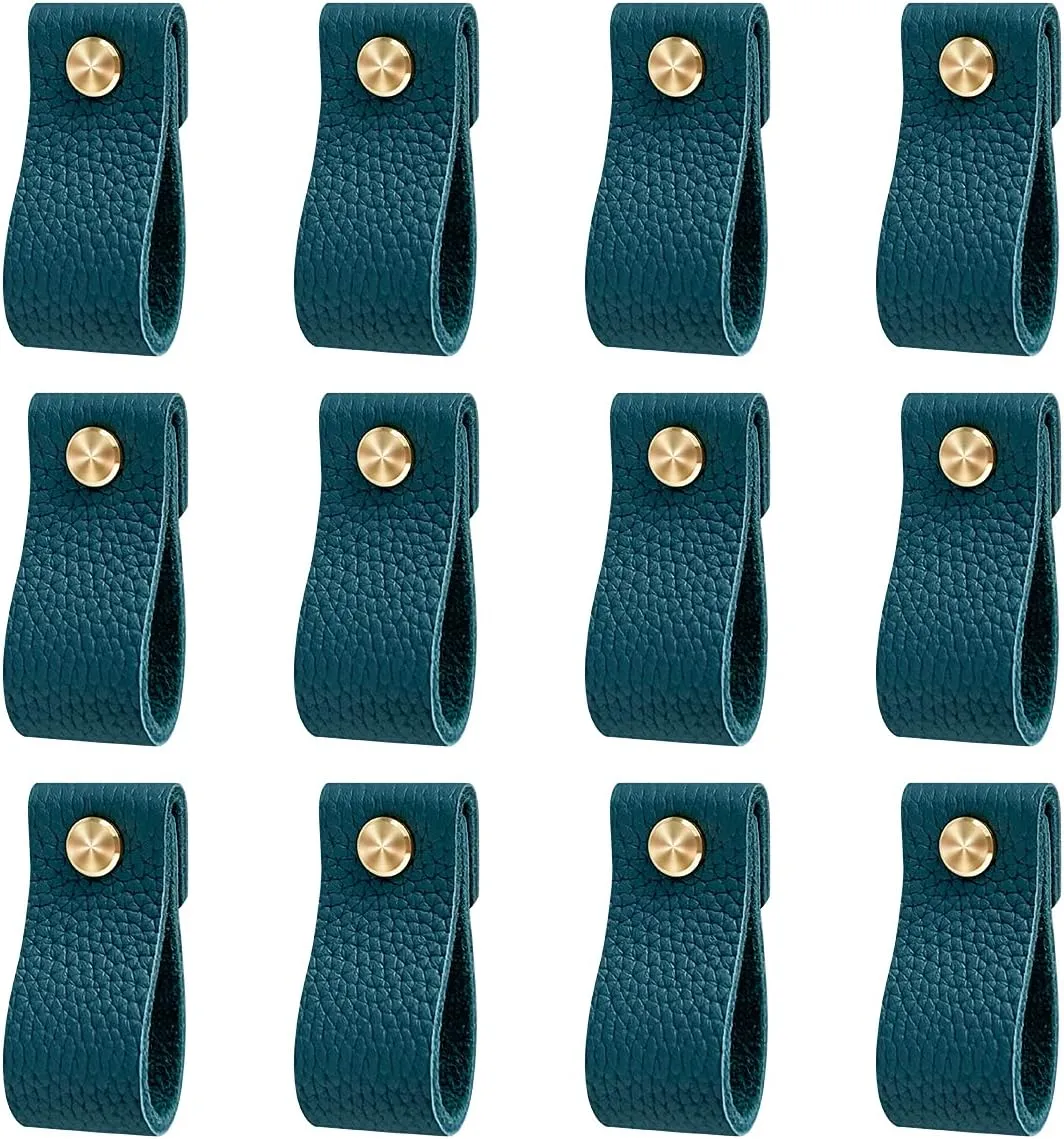 Hiili & Kaala Leather Dresser Knobs, 12 Pack Knobs for Dresser Drawers, Soft Drawer Knobs Upgrade The Look of Furniture, Perfect Replacement of Metal Cabinet Knobs (Denim Blue)