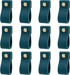 Hiili & Kaala Leather Dresser Knobs, 12 Pack Knobs for Dresser Drawers, Soft Drawer Knobs Upgrade The Look of Furniture, Perfect Replacement of Metal Cabinet Knobs (Denim Blue)