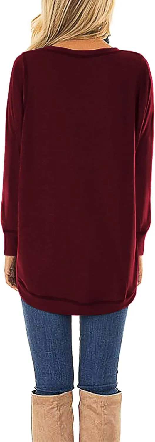HIYIYEZI Fall Tops for Women Long Sleeve Side Split Casual Loose Tunic Top