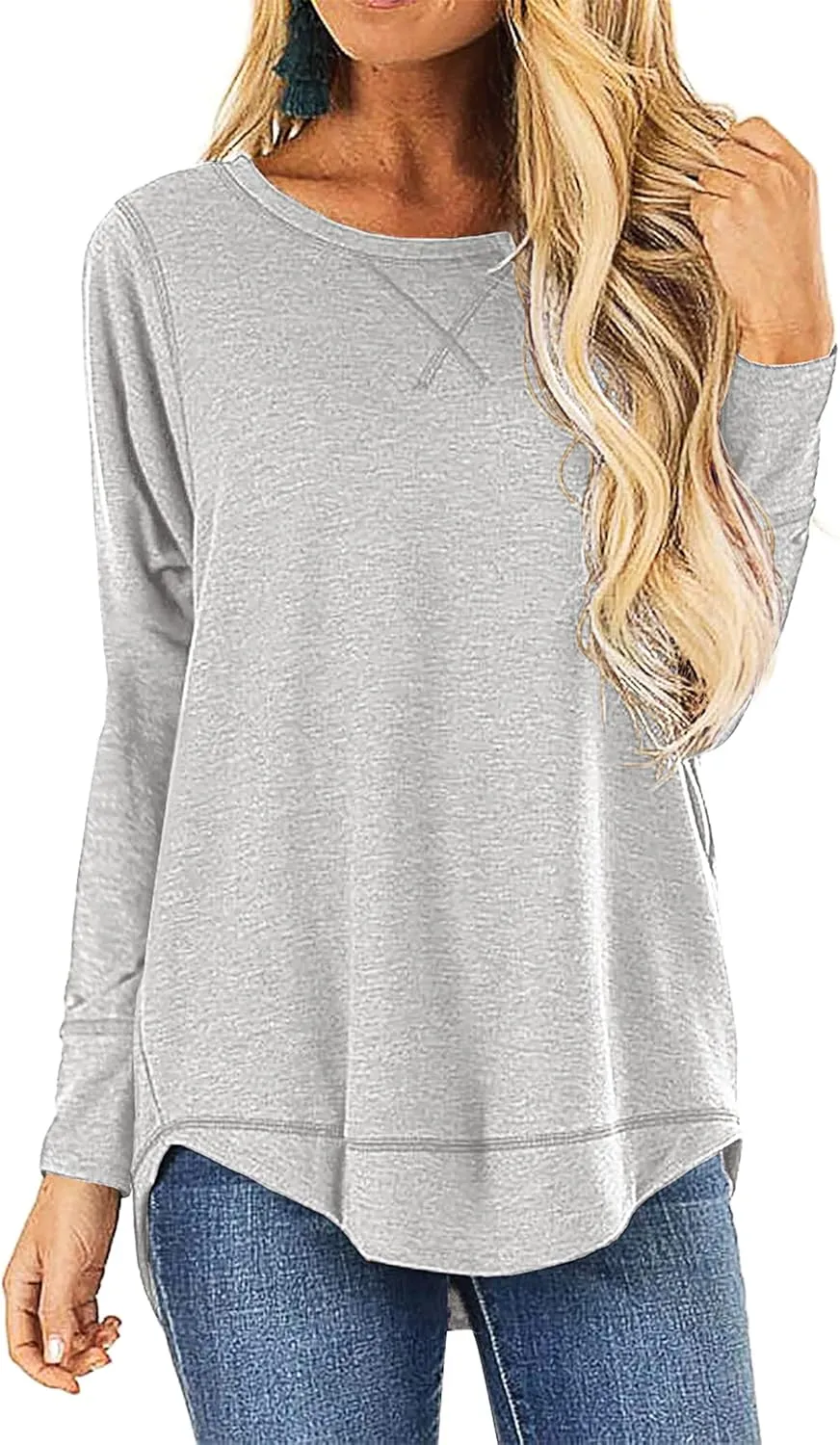 HIYIYEZI Fall Tops for Women Long Sleeve Side Split Casual Loose Tunic Top