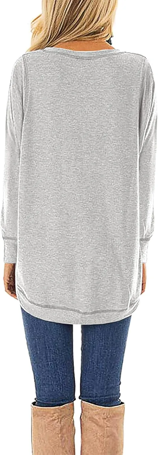 HIYIYEZI Fall Tops for Women Long Sleeve Side Split Casual Loose Tunic Top