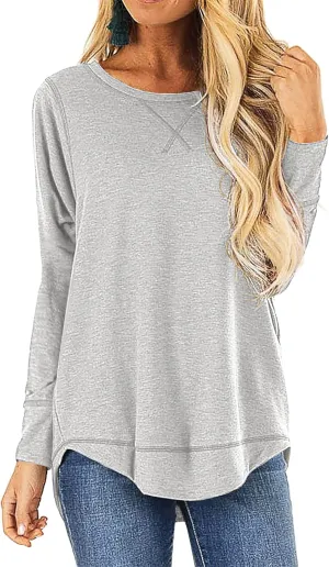 HIYIYEZI Fall Tops for Women Long Sleeve Side Split Casual Loose Tunic Top