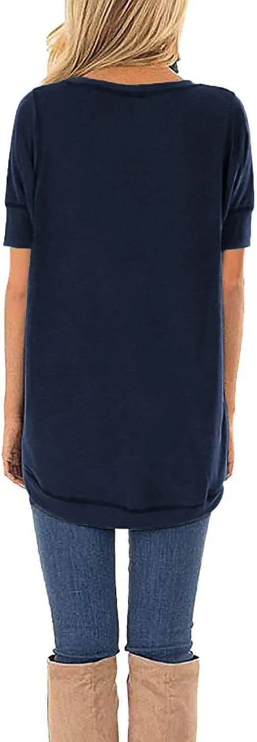 HIYIYEZI Summer Tops for Women Short Sleeve Side Split Casual Loose Tunic Top