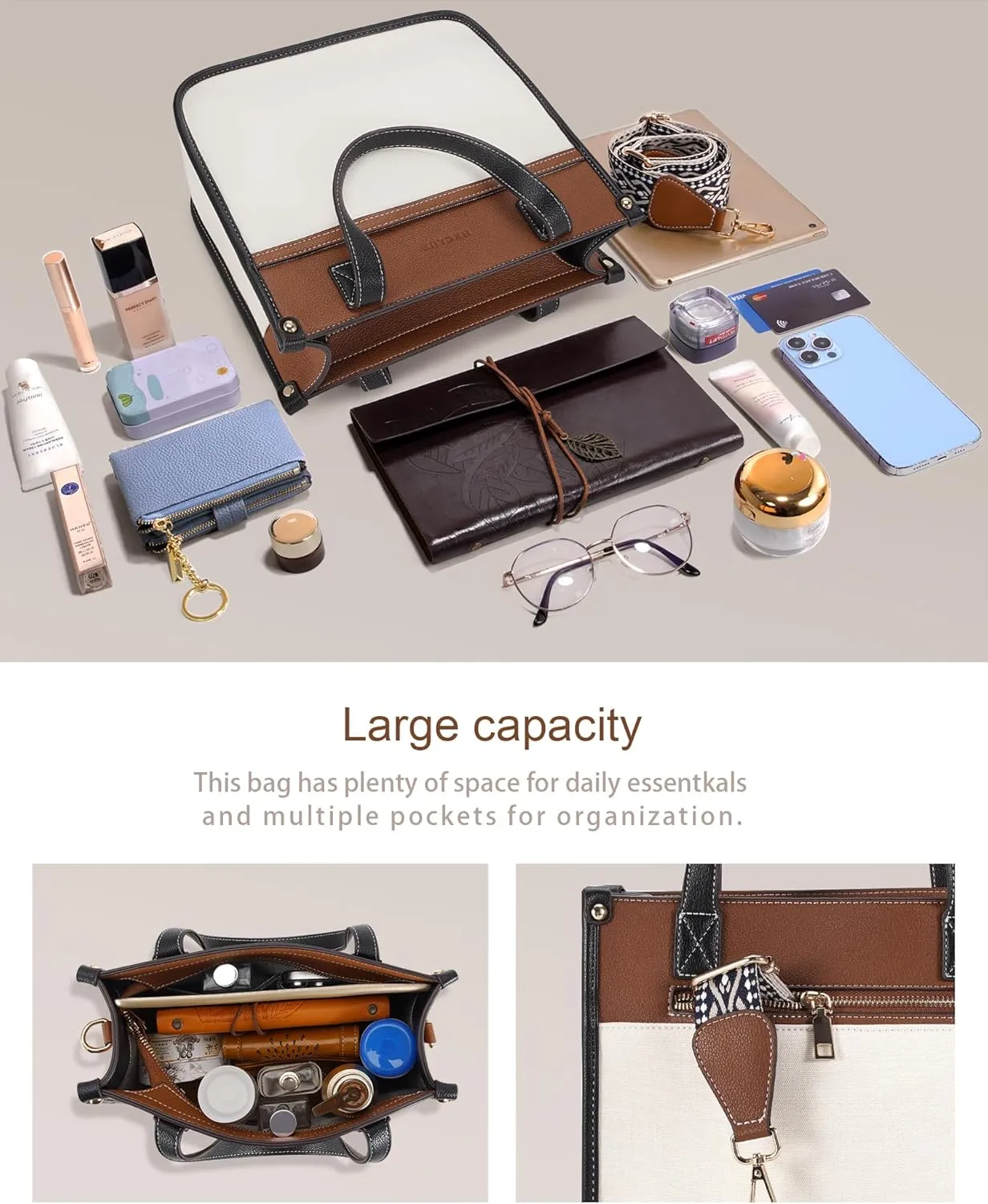 HKCLUF Tote Bag for Women,Vegan Leather Crossbody Bags for Women,Shoulder Bags Handbag with Adjustable Strap for Work,Travel