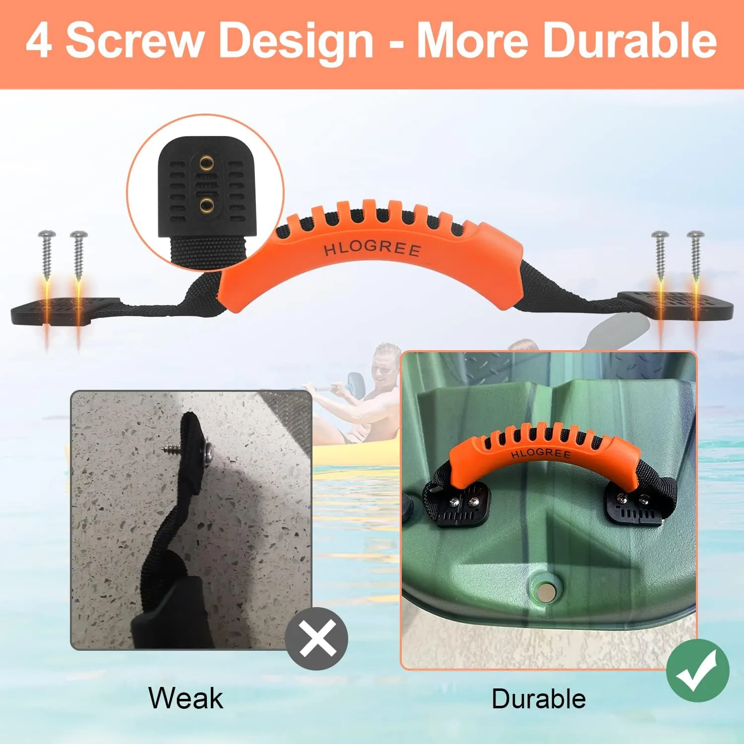 HLOGREE Kayak Handles 2/4 Pack,Kayak Carry Handle with Rivets,Kayak Replacement Handles,Kayak Handles for Emotion/Pelican/Hobie/Lifetime/sit on top/Ocean/Wilderness Accessories,Kayak Parts
