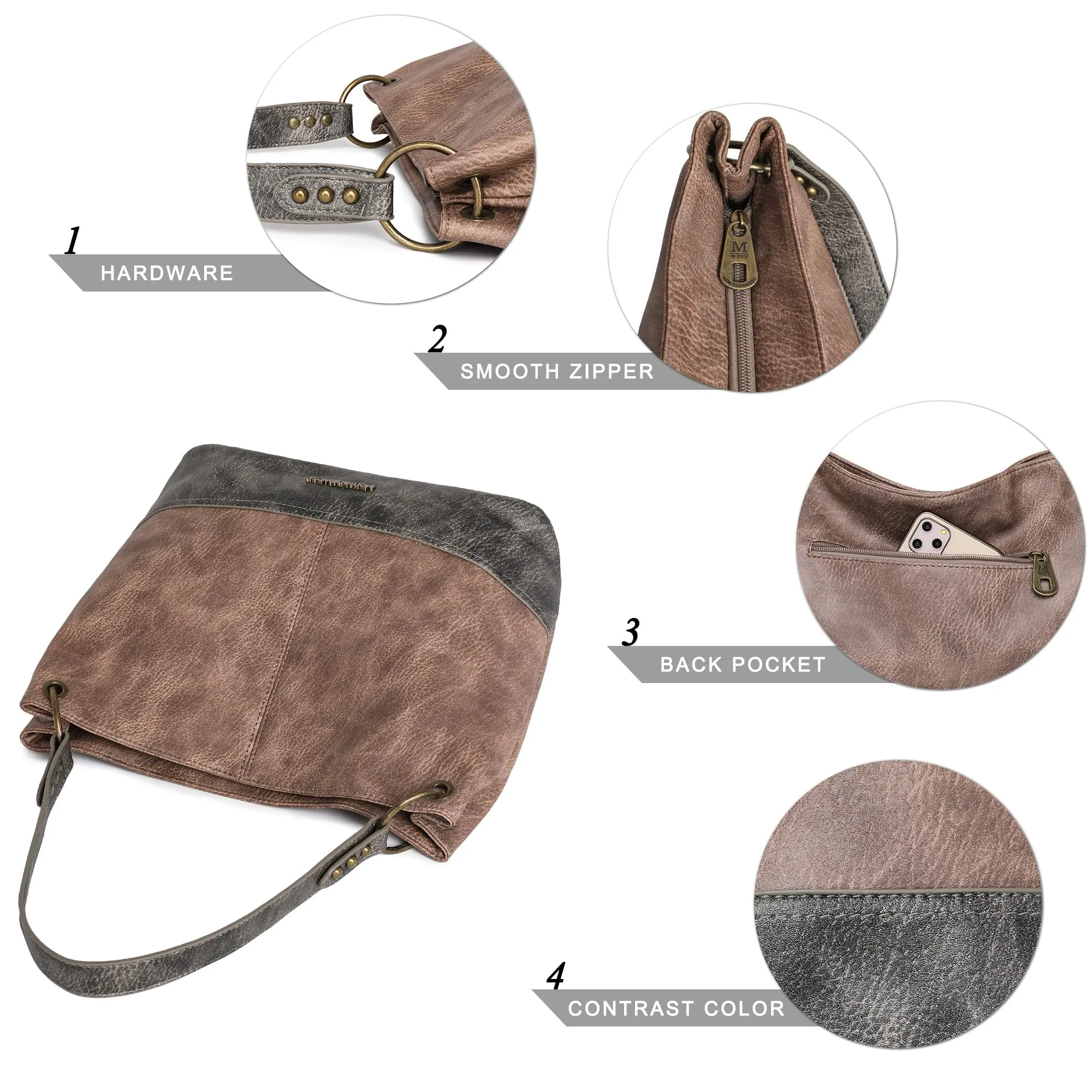 Hobo Bag Purses and Handbags for Women Top Handle Handbags with Zipper